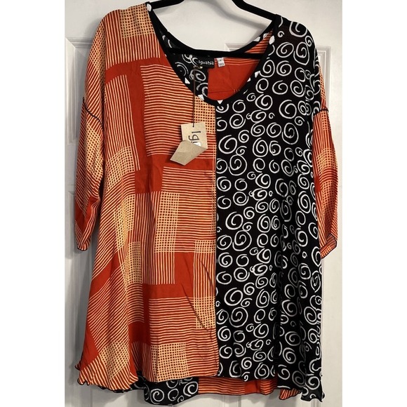 Tops - IguaNa Women's Tunic Top Batik Artsy Pockets Vtg Oversized Sz Small Lagenlook